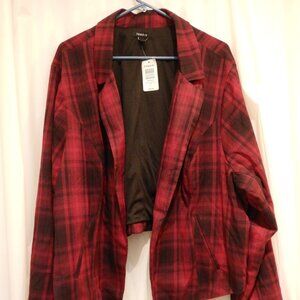 TORRID SZ 5 RED PLAID JACKET NWT; PLUS SIZE 5X/28